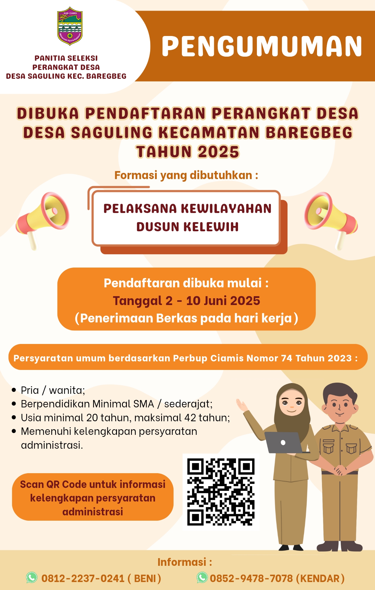 PENGUMUMAN SELEKSI CALON PERANGKAT DESA SAGULING 2025